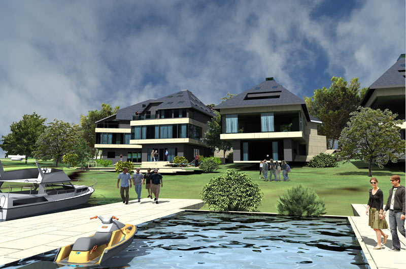 Image with luxury houses by the lake